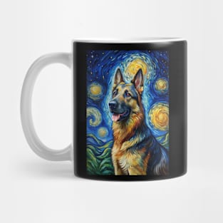 German Shepherd Dog Breed Painting in a Van Gogh Starry Night Art Style Mug